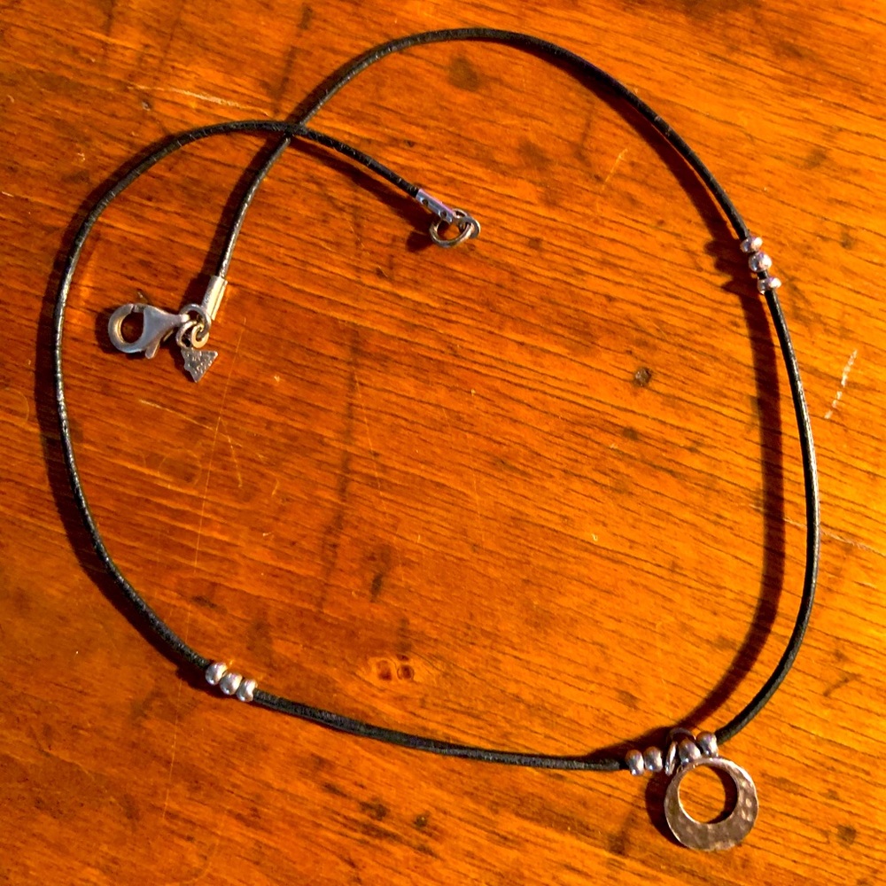 Silpada leather necklace sterling disc